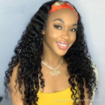 Wholesale Virgin Hair Vendors Headband Wigs For Black Women Indian Kinky Curly Water Loose Deep Wave Headbands Human Hair Wig